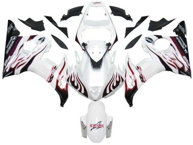 Blanco Negro Rojo Llama Carenado Yamaha R6 03-05