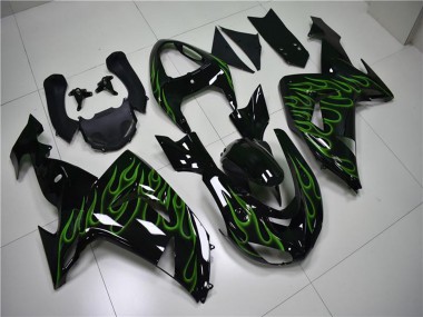 Carenados Moto Kawasaki ZX10R 2006-2007 - Negro Brillante Verde Llama