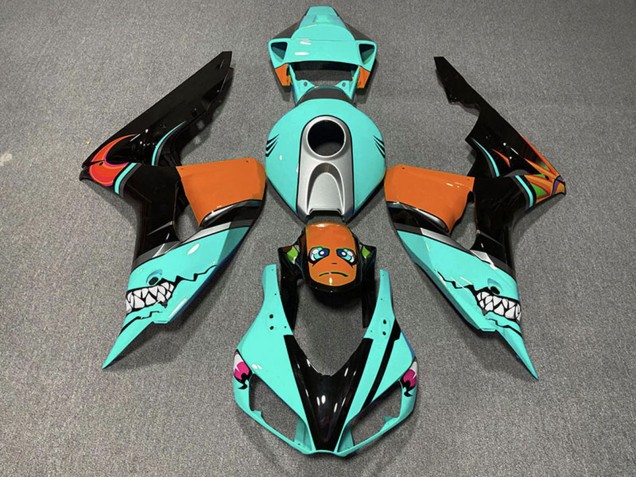 Carenados Moto Honda CBR1000RR 2006-2007 - Cian Azul Naranja Negro Brillante Tiburón
