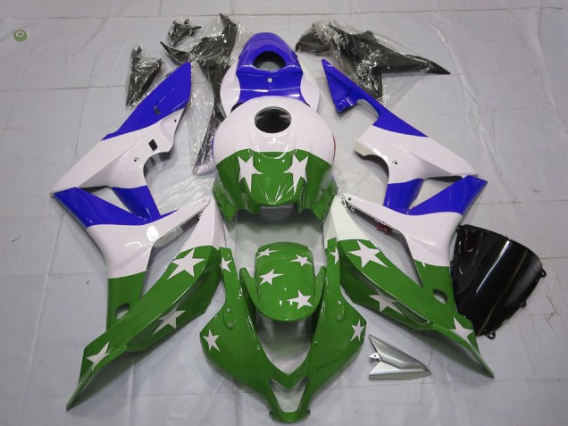 Carenados Moto Honda CBR600RR 2007-2008 - Blanco Azul Verde Estrellas Raya
