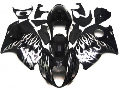 Carenados Moto Suzuki GSXR 1300 1996-2007 - Negro Brillante Plata Llama
