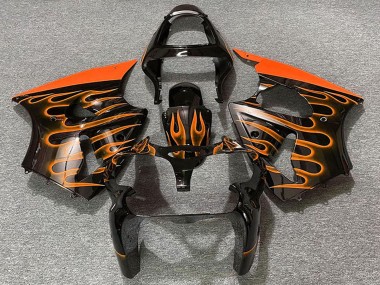 Carenados Moto Kawasaki ZX6R 2000-2002 - Negro Brillante Naranja Llama