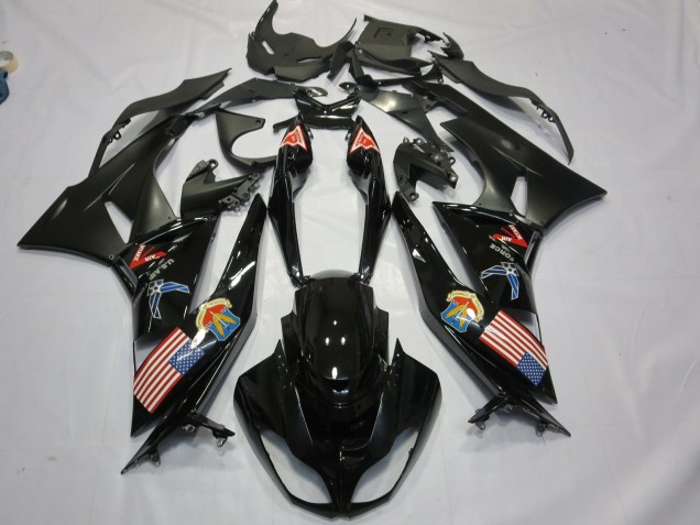 Carenados Moto Kawasaki ZX6R 2009-2012 - Negro Brillante Negro Mate American Flag