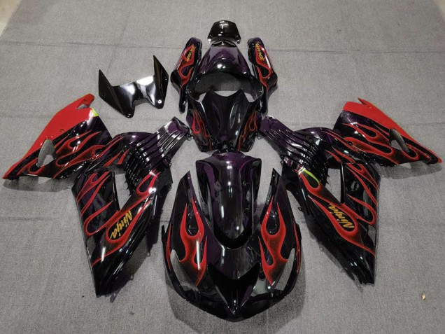 Carenados Moto Kawasaki ZX14R 2006-2011 - Negro Brillante Rojo Llama Oro Ninja