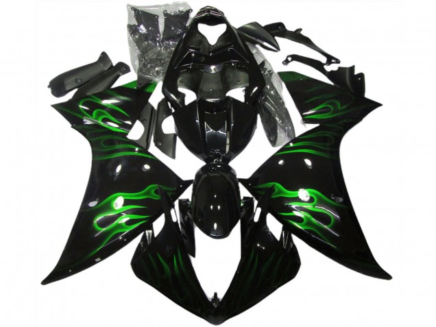 Carenados Moto Yamaha R1 2009-2011 - Negro Brillante Verde Llama
