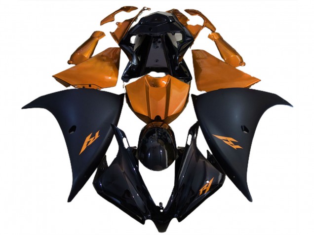 Carenados Moto Yamaha R1 2012-2014 - Negro Brillante Negro Mate Naranja
