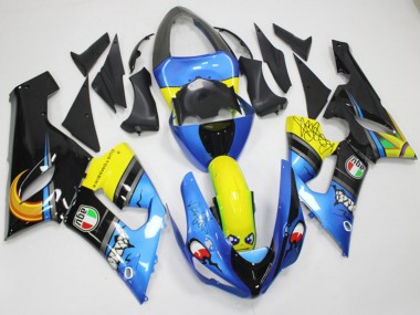 Carenados Moto Kawasaki ZX6R 2005-2006 - Azul Amarillo Negro Tiburón
