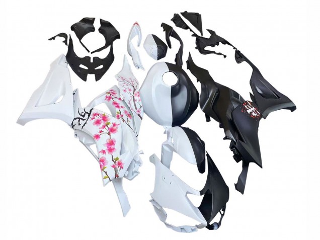 Carenados Moto Kawasaki ZX6R 2023-2025 - Negro Blanco Flower