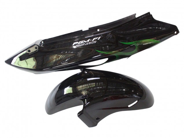 Carenado Moto Honda CBR1100XX Blackbird 1996-2007 - Negro Brillante Verde Llama
