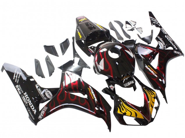 Carenados Moto Honda CBR1000RR 2006-2007 - Negro Brillante Amarillo Rojo Llama