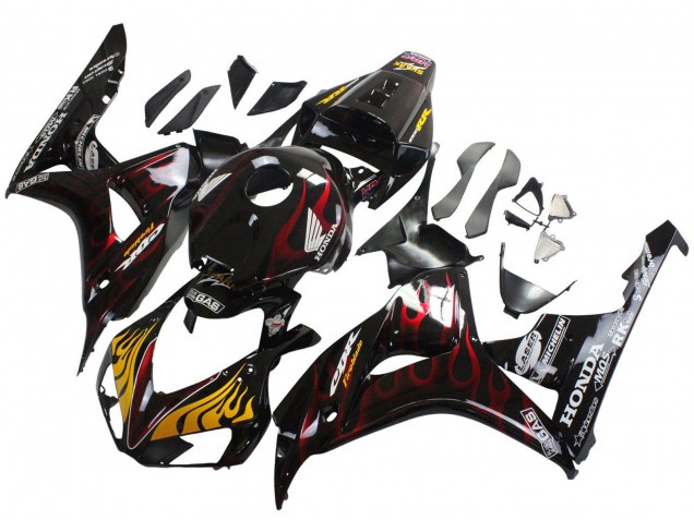 Carenados Moto Honda CBR1000RR 2006-2007 - Negro Brillante Amarillo Rojo Llama