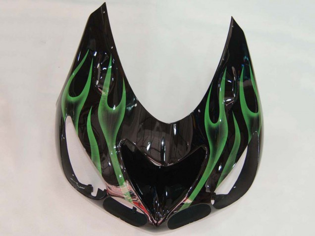 Carenado Moto Kawasaki ZX14R ZZR1400 2006-2011 - Negro Brillante Verde Llama