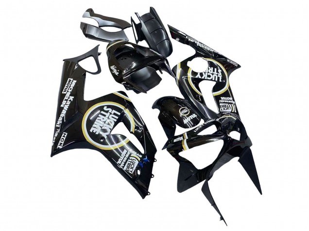 Carenados Moto Kawasaki ZX6R 2003-2004 - Negro Brillante Blanco Motul Lucky Strike