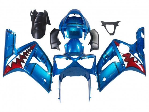 Carenados Moto Kawasaki ZX6R 2003-2004 - Azul Blanco Rojo Tiburón