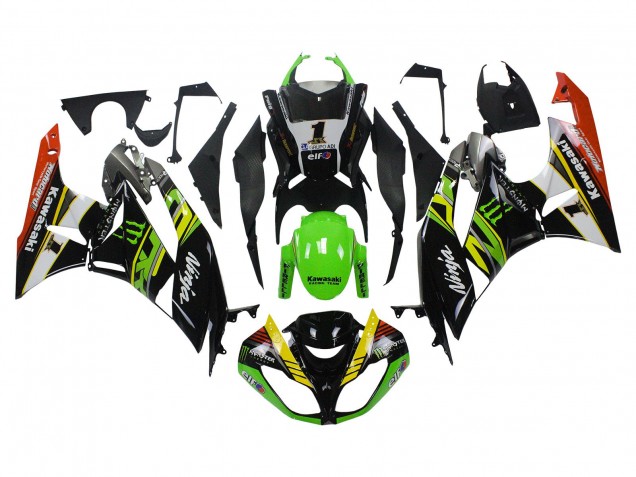 Carenados Moto Kawasaki ZX6R 2009-2012 - Verde Negro Brillante Amarillo Blanco Rojo Elf Monstruo