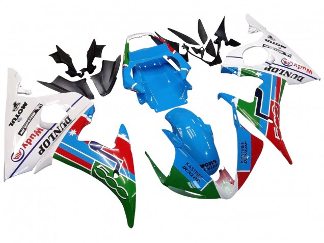 Carenados Moto Yamaha YZF R6 2003-2004 - Blanco Azul Verde Rojo Kastinee Dunlop Motul