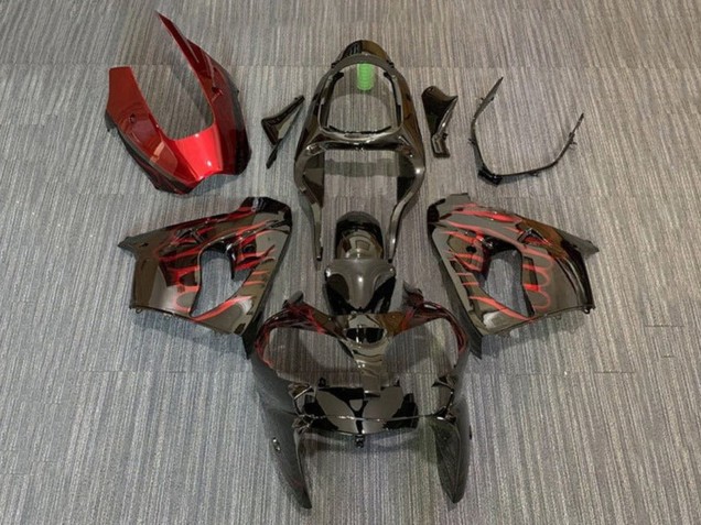 Carenados Moto Kawasaki ZX9R 2002-2003 - Negro Brillante Rojo Llama