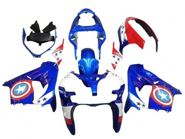 Carenados Moto Kawasaki ZX9R 2002-2003 - Azul Blanco Rojo Captain America Estrella
