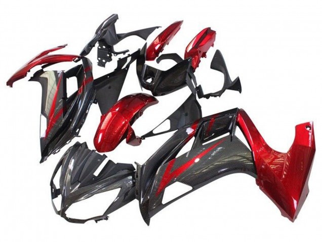 Carenados Moto Kawasaki Ninja 650 EX650 2012-2016 - Rojo Negro Falso FibraCarbono
