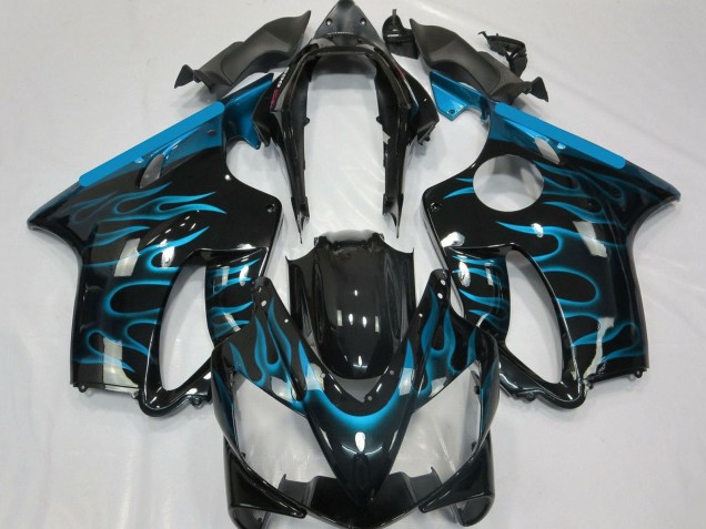 Carenados Moto Honda CBR600 F4i 2004-2007 - Negro Brillante Azul Claro Llama