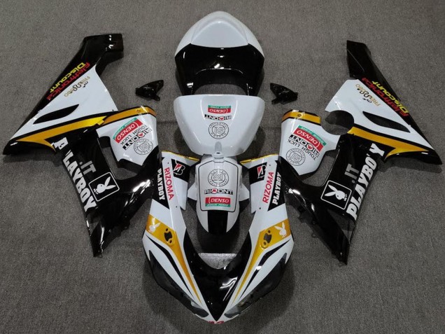 Carenados Moto Kawasaki ZX6R 2005-2006 - Blanco Negro Oro Rojo Rizoma Playboy