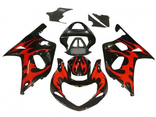 Carenados Moto Suzuki GSXR1000 2000-2002 - Negro Brillante Rojo Tribal