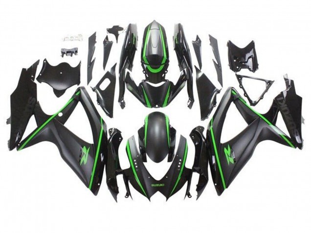 Carenados Moto Suzuki GSXR 600 / GSXR 750 2008-2010 - Negro Mate Verde Raya