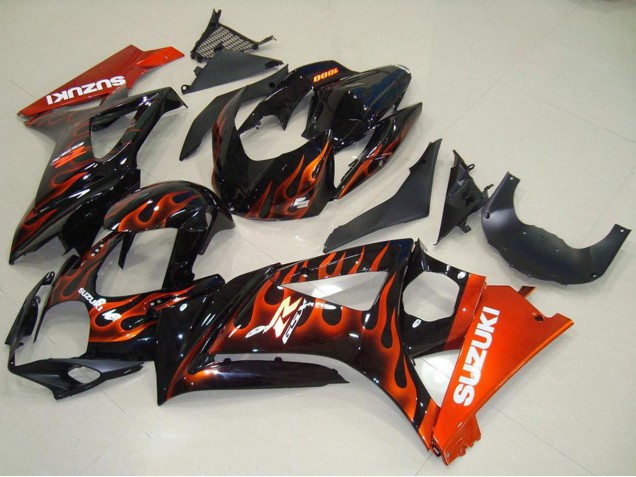 Carenados Moto Suzuki GSXR 1000 2007-2008 - Negro Brillante Naranja Llama