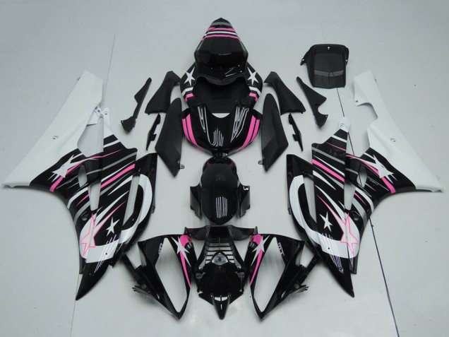 Carenados Moto Yamaha YZF R6 2006-2007 - Blanco Negro Brillante Rosa Estrella Llama