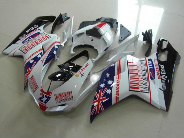 Carenados Moto Ducati 848 1098 1198 2007-2014 - Blanco Azul Rojo Negro Brillante American Flag Tim 27