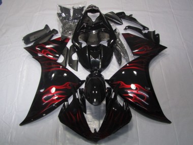 Carenado Moto Yamaha YZF R1 2009-2011 - Negro Brillante Rojo Llama