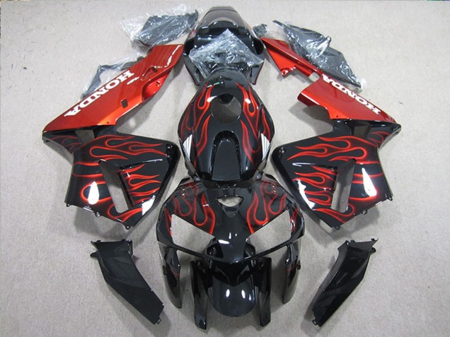 Carenado Moto Honda CBR600RR 2005-2006 - Negro Brillante Rojo Llama