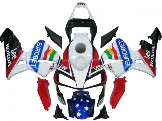 Carenado Moto Honda CBR600RR 2003-2004 - Blanco Rojo Azul Negro Brillante EuroBet