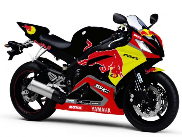 Carenados Moto Yamaha YZF R6 2006-2007 - Negro Brillante Amarillo Rojo Bull Motul