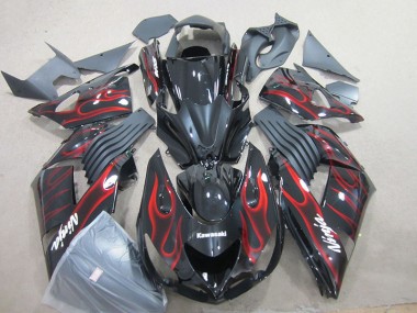 Negro Rojo Llama Ninja Carenado Kawasaki ZX14R ZZR 1400 06-11
